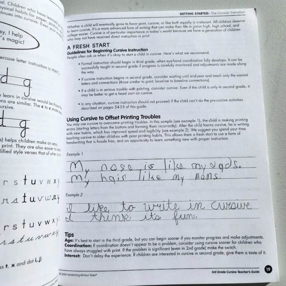 Handwriting Without Tears 3rd Grade Cursive Teacher's Guide Writing Book Key